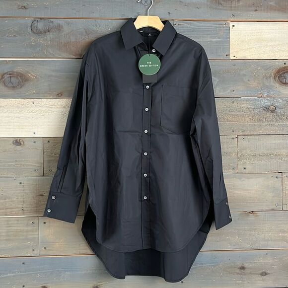 WB Hannah Pop Oversized 100% Organic Cotton Button Down Tunic Shirt Black - Picture 4 of 13